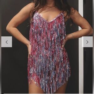 Amazing Lace Brand Sequin Fringe Dress in Magenta Size Large
